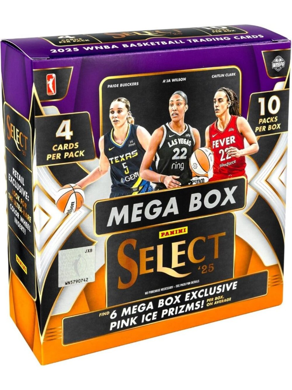 2025 WNBA Basketball Mega Box - 40 Trading Cards, 10 Packs, Pink Ice Prizms